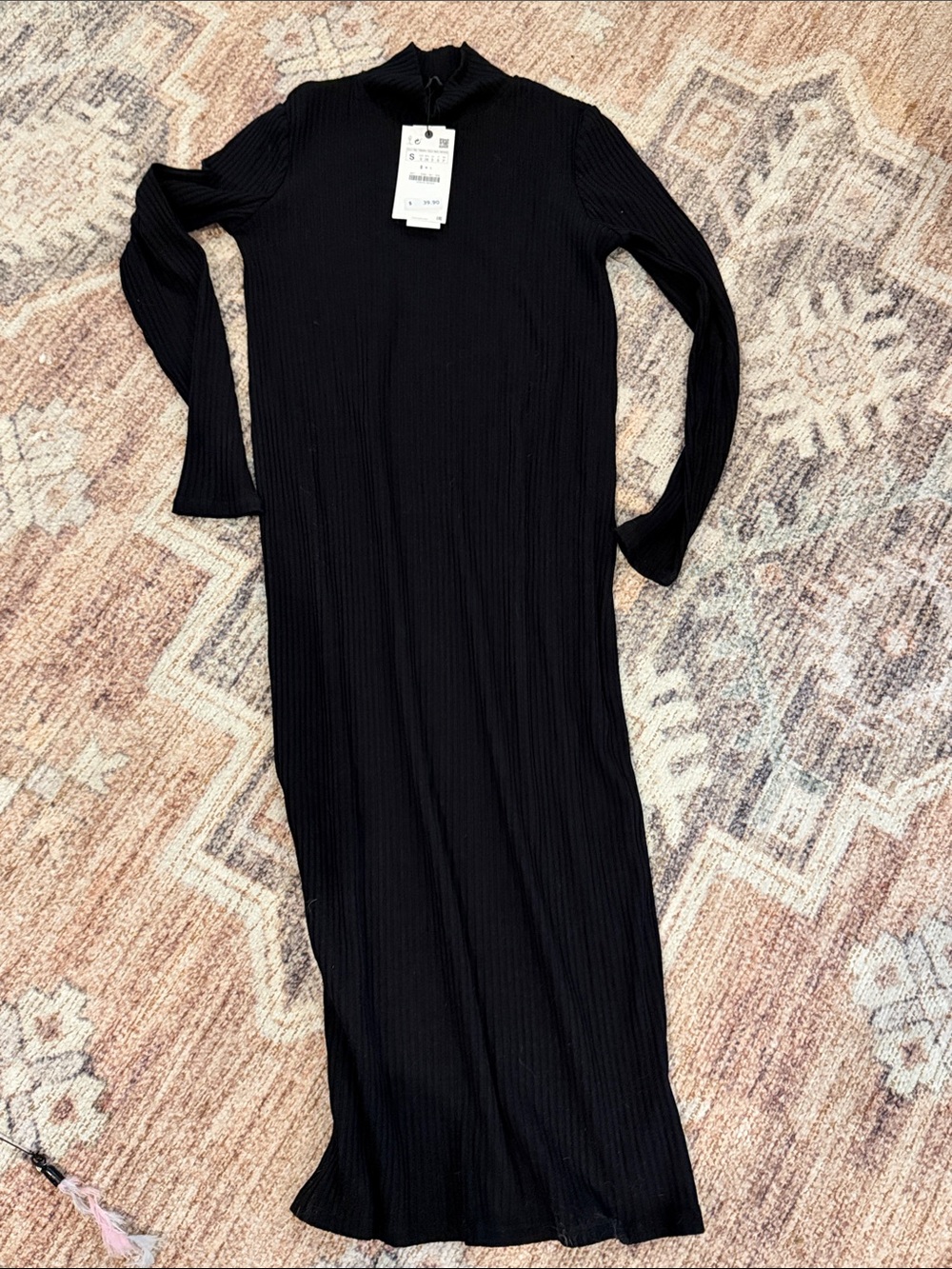 Zara Black Ribbed Long Sleeve Maxi Dress